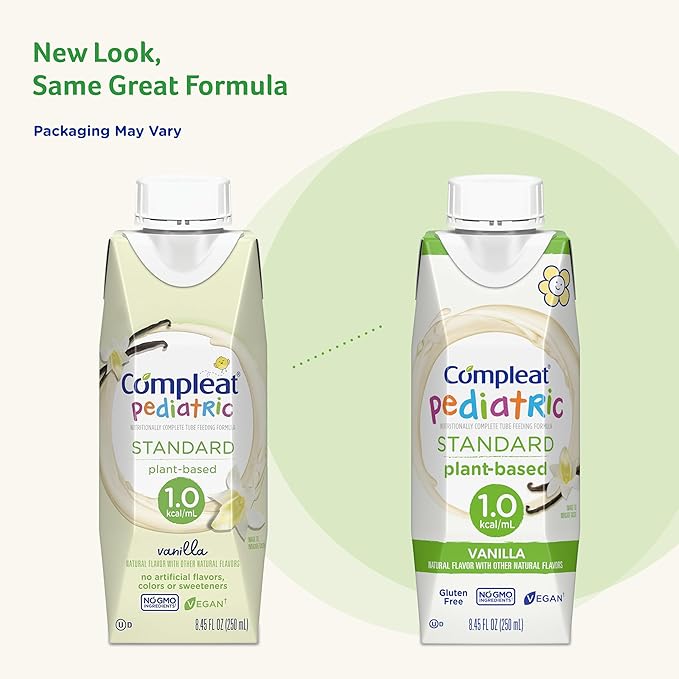 Compleat Pediatric Standard 1.0 Plant-Based Vanilla Nutrition Shake, 8g of Protein, 27 Vitamins & Minerals - Vegan Tube Feeding Formula, 8.45 Fl Oz (Pack of 12)