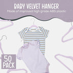50 Premium Velvet Baby Hangers 11.8" Inch Non-Slip Infant, Ultra Slim Space-Saving Children Closet Hangers, 360° Swivel Hook, Strong & Durable Baby Toddler Kids Clothes Hanger, Purple