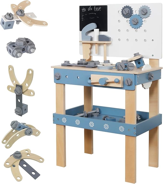 Wooden Tool Bench Toys for Kids Toddlers,Construction Workshop Tool Bench Toys, 51 Pieces Tool Playset with Play Tools Set for Girls & Boys Toddlers 3+