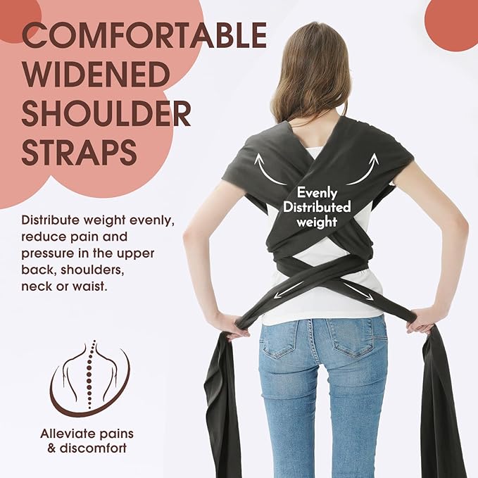 Acrabros Baby Wrap Carrier,Hands Free Baby Carrier Sling,Lightweight,Breathable,Softness,Perfect for Newborn Infants and Babies Shower Gift,Dark Grey