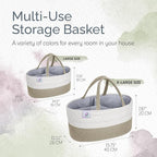 KiddyCare Woven Diaper Caddy Organizer, Large Gray Multi Functional Portable Baby Basket with Handle, Baby Gift for Boy/Girl Nursery Storage, Organization, and Modern Car Diaper Caddy Natural X-Large