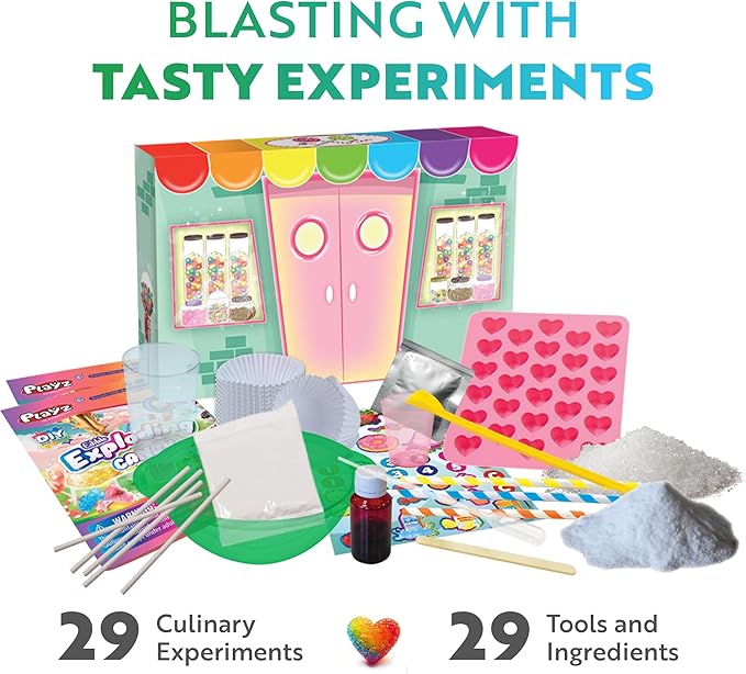 Playz Edible Exploding Candy Making Science Kit for Kids Ages 8-12 Years Old - Food Science Chemistry Kid Science Kit with 29 Experiments, Educational Science Kits for Boy & Girls
