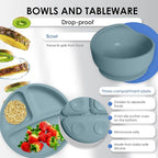 Bluet B- Silicone Baby Feeding Set with Pacifier - Baby Led Weaning Supplies - Baby Spoons, Suction Bowl - Plate - Baby Utensils Set - Silicone Feeding Set for Baby First Foods - 11pcs - Blue