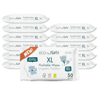 Naty Flushable XL Baby Wipes - Unscented, 100% Plant-Based, Plastic-Free, Fragrance-Free, Hypoallergenic for sensitive skin and Dermatologically Tested (XL - 600 Count - 12 Packs of 50)