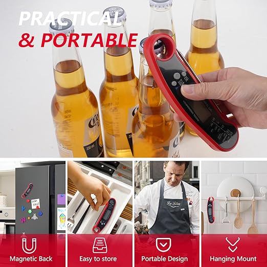 Meat Thermometer Digital, ULTRAKTE Instant Read Food Thermometer with Backlight & Calibration, Waterproof Ultra-Fast Cooking Thermometer with Foldable Probe for Kitchen, Grill, Deep Fry, BBQ, Candy