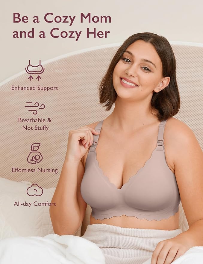 Momcozy Nursing Bras for Breastfeeding, Seamless Pregnancy Maternity Bra Wireless Classic Jelly Strip Support Nursing Bra