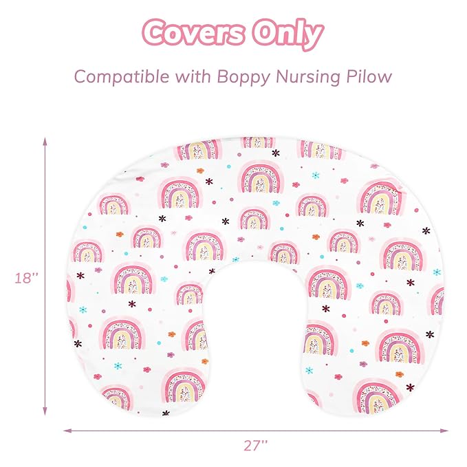Nursing Pillow Cover 2 Pack Soft & Adorable Slipcovers for Breastfeeding Pillows, Comfortable Stretchy Feeding Pillow Covers for Baby Girls Boys Newborn, Removable Pillow Case (Rainbow)