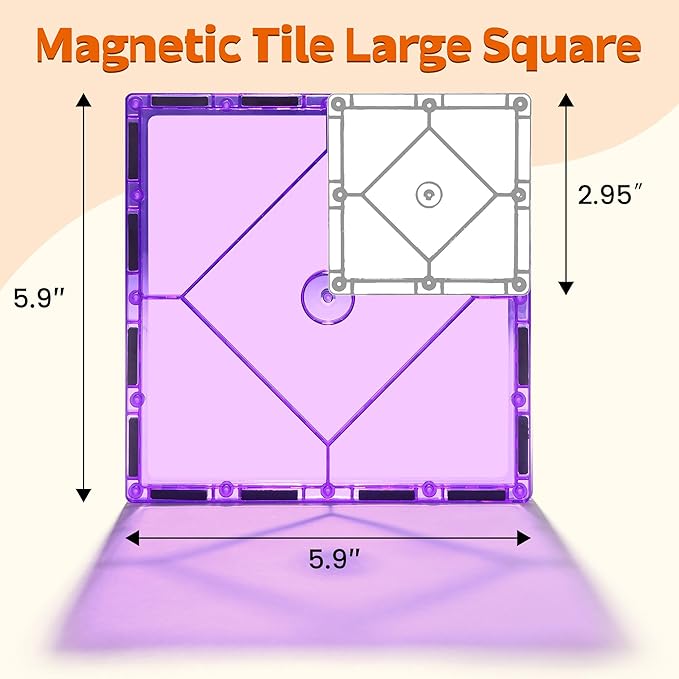 8 Piece Large Square Shape Magnetic Tiles Kids Toys, Magnetic Building Blocks STEM Magnet Building Set Preschool Learning Magnet for Kids Ages 3-5 4-8, Sensory Montessori Toys for 3+ Boys and Girls