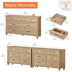 WAMPAT 2 Pack Kids Dresser with 14 Drawers for Bedroom, 2-in-1 Wide Baby Dresser for Nursery & Kids Room, Farmhouse Chests & Dressers, Wooden Closet Organizer for Children’s Bedroom, Oak