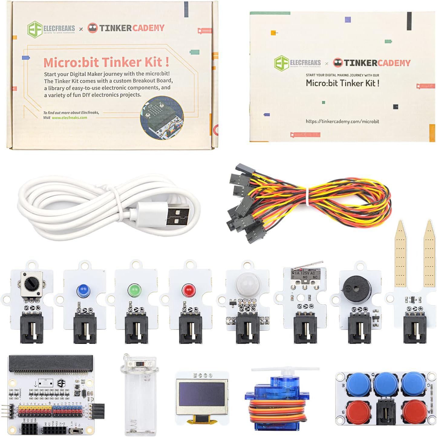 ELECFREAKS microbit Tinker Kit for Kid Micro:bit Sensor Starter Kit with 35 Projects, DIY Programming STEM kit with Basic Coding Electronics Modules and Wiki Tutorial(Without Micro:bit)