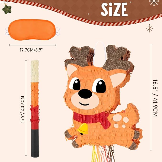 Wernnsai Reindeer Piata for Christmas - Large & Cute 16.5'' Brown Decorative Piata