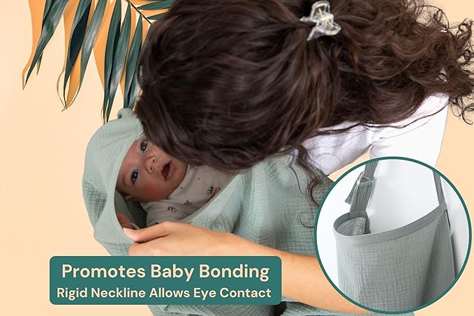 Superior Design Evergrwn Multi-use Privacy Nursing Cover Up for Breastfeeding, 100% Cotton Breathable Nursing Cover with Arch Neckline, Muslin Breastfeeding Cover, Baby Essentials (Sage Green)