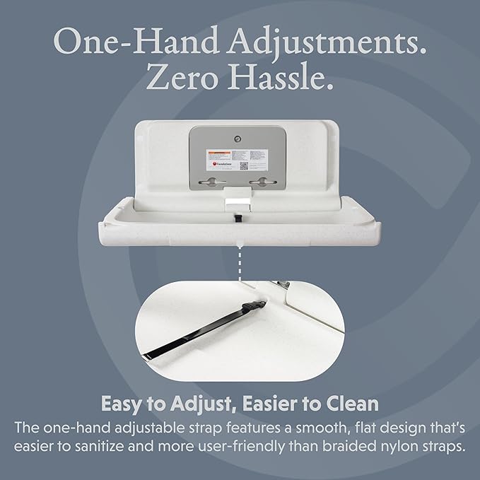 Foundations Ultra Horizontal Wall Mounted Baby Diaper Changing Station, Oversized Changing Surface, Plastic with Stainless Steel Hinge - White Granite (200-EH-03)