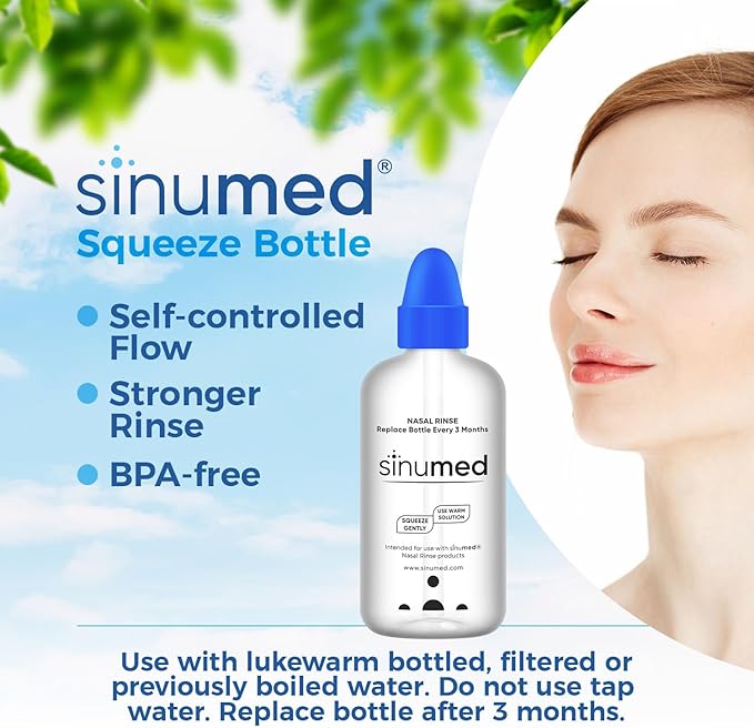 Sinus Rinse, 30PK Nasal Rinse Packets with NAC and Saline, Squeeze Bottle, Alternative to Neti Pot, Helps with Allergy, Congestion, Cold Symptoms