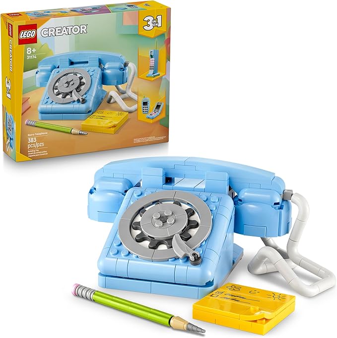LEGO Creator 3 in 1 Retro Telephone Kids Toy - Home Decor for Bedroom or Kids Room - Building Toy and Learning Playset for Girls & Boys, Ages 8+ - Gift Idea for Birthdays or Special Occasions - 31174