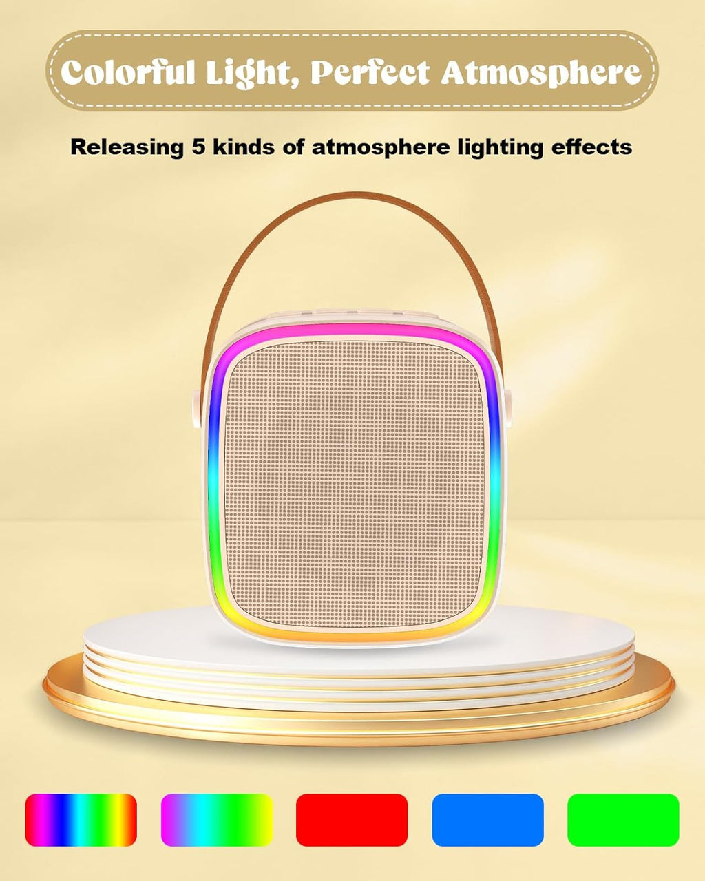 Mini Karaoke Machine with 2 Wireless Microphones, Kids Toys Portable Bluetooth Speaker for Kids Adults Toddler, Christmas Girls Toys for 4 5 6 7 8 9 10 12 Year Old Birthday Gift Ideas(Beige)