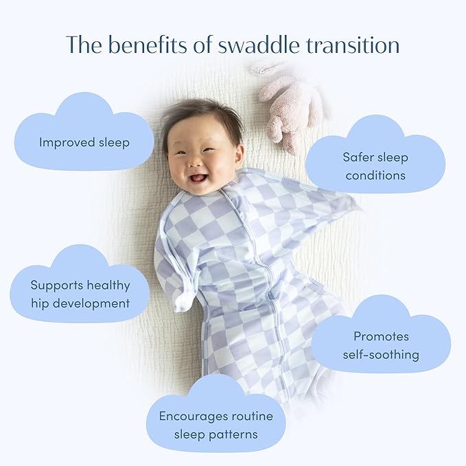 SleepingBaby Zipadee-Zip Transition Swaddle - Cozy Baby Swaddle Blanket with Zipper Convenience - Roomy Wearable Blanket for Easy Diaper Changes - Lavender Check, X-Small (3-6 Month)