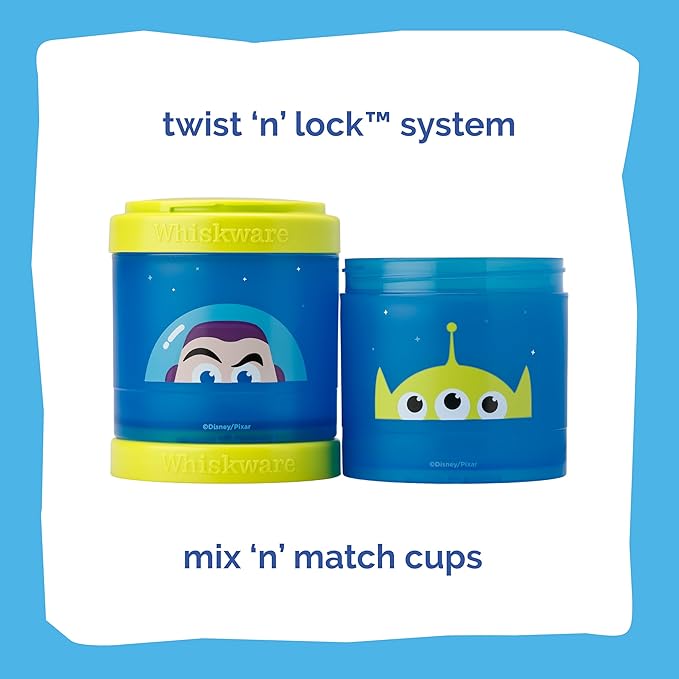 Whiskware Disney Pixar Stackable Polypropylene Snack Containers for Kids and Toddlers, 3 Stackable Snack Cups for School and Travel, Toy Story Buzz Lightyear