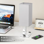 Touch Bedside Table Lamp Set of 2-3-Way Dimmable Night Lamp with USB A + Type C Charging Ports and Two AC Outlets, Small Desk Light with E26 LED Bulb for Bedroom Living Room Dorm Office