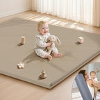 Baby Play Mat 47x47 Inches, Extra Thick 1.2" Foam Floor Mat for Tummy Time & Crawling, Waterproof Non-Slip Faux Leather Playpen Mat for Infants Toddlers, Indoor Outdoor Gym Activity, Brown