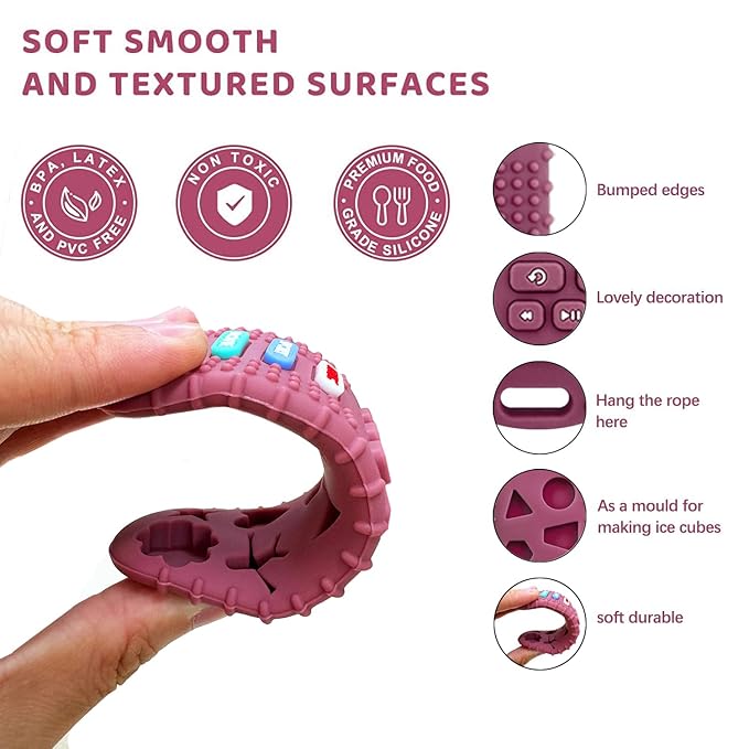 3 Pack Silicone Teething Toys - Teething Remote Control for Baby, BPA Free Baby Chew Toys & Easy to Hold Teether for Babies 6-12 Months, Soothing Gifts for Christmas (Black&Deep Red&Gray)