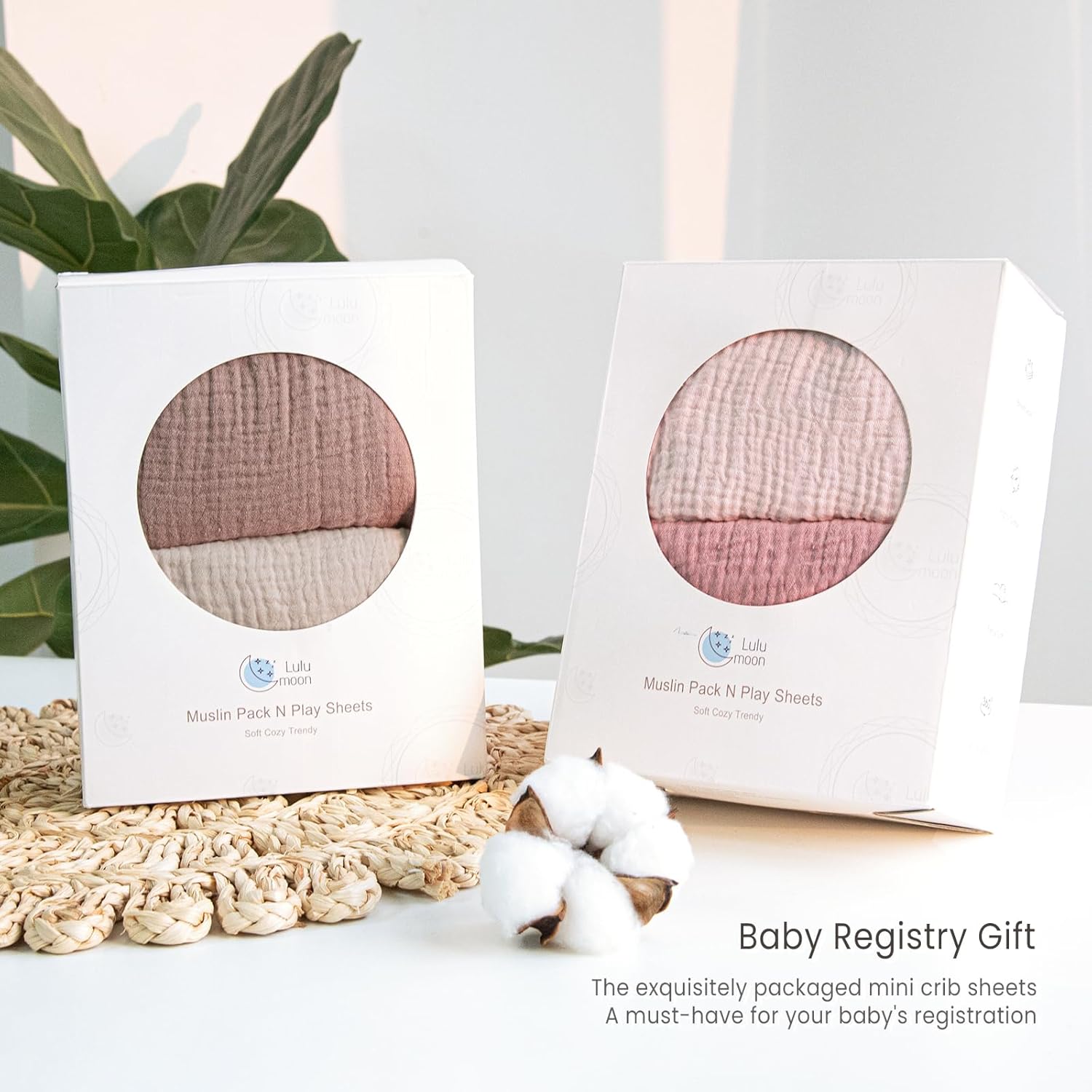 lulumoon Mini Crib Sheets Muslin: Soft Cotton Fitted Mini Crib Mattress Sheets for Boys and Girls 2Pack
