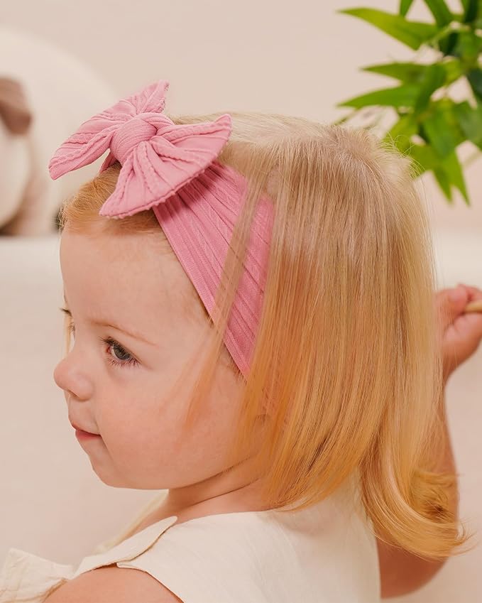 jollybows 8pcs Nylon Headbands for Baby Girls Infant Baby Bows Newborn Hairbands Toddler Hair Bow Elastics Head Wraps