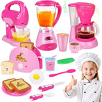 Coherny Play Kitchen Sets for Kids Ages 4-8, Kids Kitchen Playset with Realistic Coffee Maker Machine, Toaster, Mixer and Blender, Pretend Play Toys with Light & Sound for Toddles Girls Boys Gifts