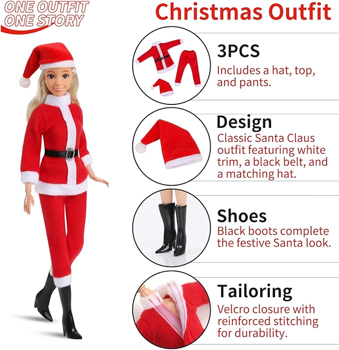 11.5-Inch Themed Doll Clothes & Accessories – Educational Role Play Gift Set for Girls with 1 Doll, 5 Outfits (Santa, Wedding, Graduation, Mermaid, Ballet) 1 Puppy, 5 Shoes, Stands, Headbands
