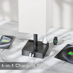 Touch Bedside Table Lamp for Nightstand - 3-Way Dimmable Night Lamp with USB A + Type C Charging Ports and Two AC Outlets, Small Desk Light with E26 LED Bulb for Bedroom Living Room,White Black