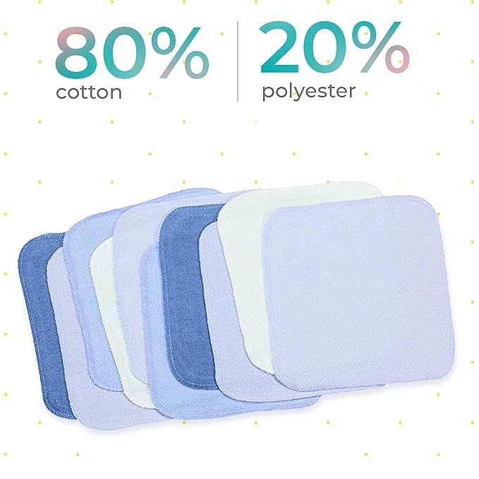 Spasilk Washcloth Wipes Set for Newborn Boys and Girls, Soft Terry Washcloth Set, Pack of 10, Blue