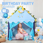 Wilwolfer Kid Tent with Mat, Star Lights - Kids Play Tents for Toddlers Kids Tents Indoor Playhouse - Princess Tent for Girls Toy House Gift (Blue with Cloth)
