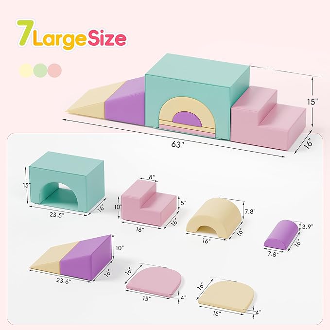 Soft Foam Climbing Blocks Set – Large 5-in-1 Soft Play Toys Crawling & Sliding Climbing Arch for Toddlers, Foam Playset for Nursery,Preschool,Pink