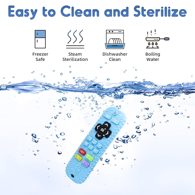 Teething Baby Toys 3-6 Months, Soft Silicone Remote Control Teethers Toys for Babies 6 to 12 Months, Teething Infant Chew Set for Newborn Boys Girls Baby Shower Gifts, Blue