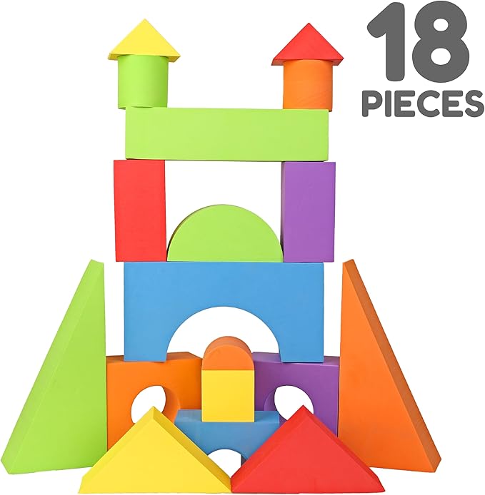 Large Building Foam Blocks for Toddlers – Giant Jumbo Big Building Blocks (18 Pieces)