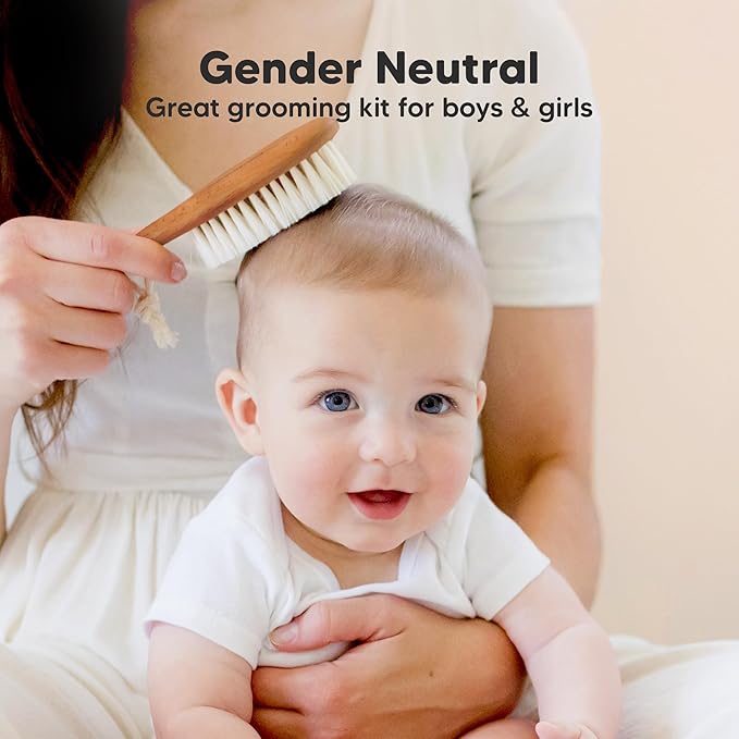 Wooden Baby Hair Brush - Cradle Cap Baby Brush with Soft Goat Bristles, Perfect Gentle Scalp Newborn Comb for Infant, Girls, Boys, Bath Essentials (Golden Oak, Oval)