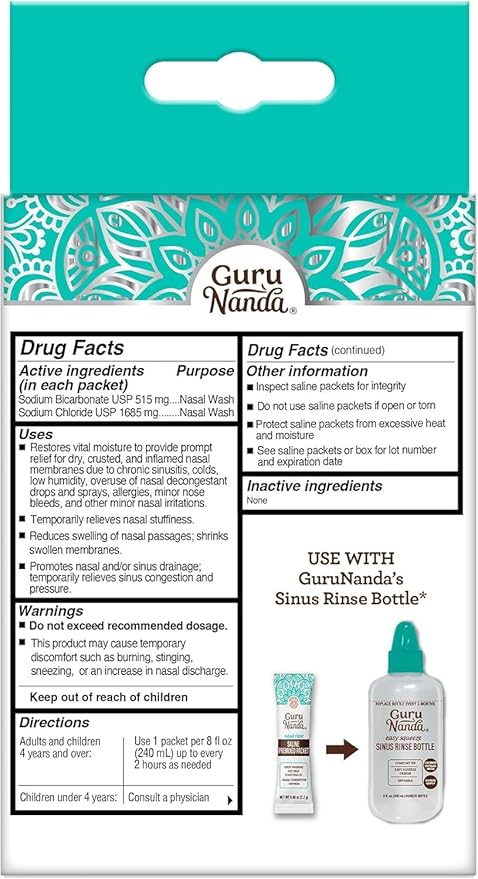 GuruNanda PreMixed Saline Packets for Nasal Rinse (192 Count), All Natural Sinus Rinse Packets to Help with Allergies & Congestion Relief, 0.08oz Each