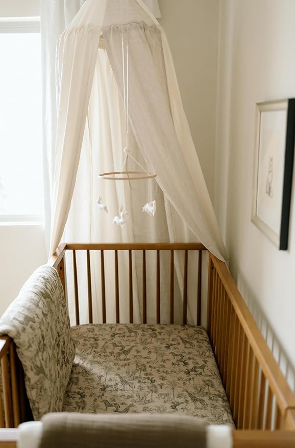 Oilo Crib Sheet, Breathable, Fitted, Organic Cotton Jersey, 300-Thread, Machine Wash, Fits Standard Crib (28" x 52" x 6"), Toddler Bedding, Heirloom Organic Collection, Vintage Safari