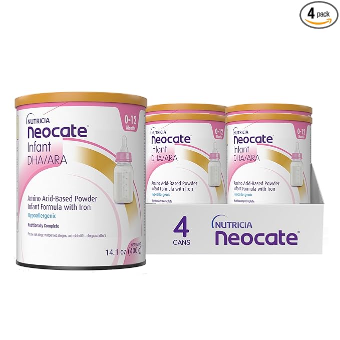 Nutricia Neocate Infant - Hypoallergenic, Amino Acid-Based Baby Formula - Well-Tolerated & Supports Normal Growth - Infant Formula with DHA, ARA & Iron - 14.1 oz can (Pack of 4)