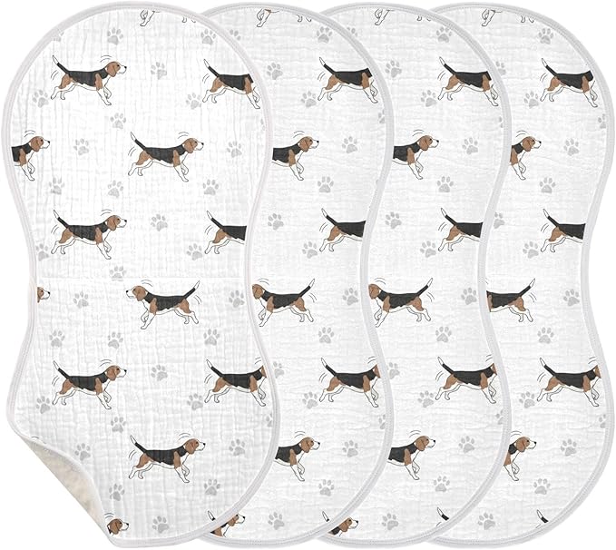 4 Pack Muslin Burp Cloths Beagle Paw Print White Cotton Baby Burp Cloths Extra Absorbent and Soft Thick Burping Cloth for Baby Boys Girls 22x11 Inch