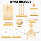 Toddler Drum Set - 5 in 1 Wooden Musical Toys for Toddlers 3+, Montessori Toys for Baby Boy Girls Easter Birthday Gifts for Kids Age 3 4 5 6