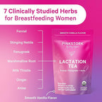 Pink Stork Organic Lactation Tea – Fenugreek, Fennel, Milk Thistle + More – Support for Breastfeeding, Pumping, Hydration, Milk Flow – Smooth Vanilla – 15 Sachets, Caffeine-Free