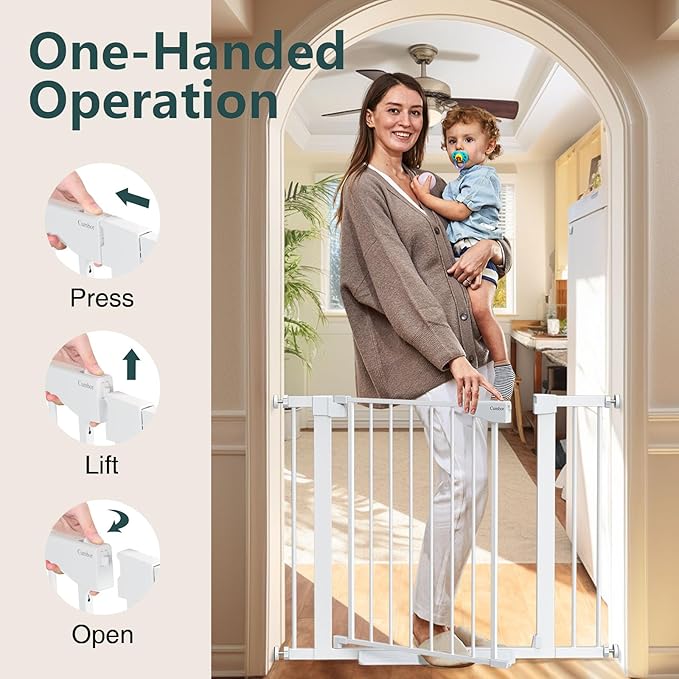 Cumbor 2 Pack 29.7-40.6" Baby Gate for Stairs, Mom's Choice Awards Winner-Dog Gate for Doorways, Pressure Mounted Self Closing Pet Gates for Dogs Indoor, Safety Child Gate with Easy Walk Thru Door