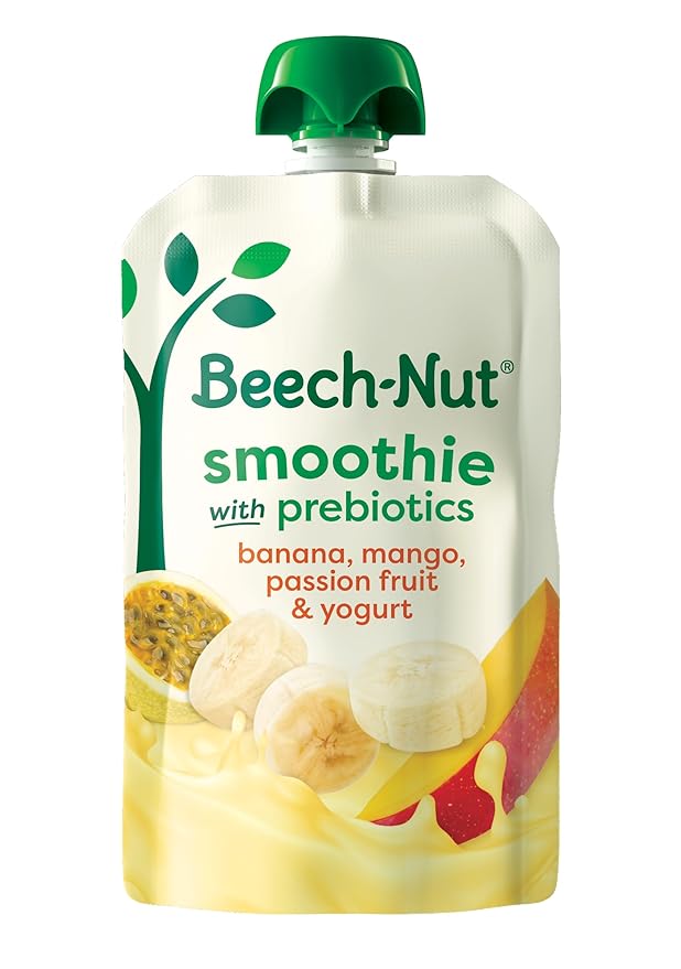 Beech-Nut Toddler Smoothies with Prebiotics, Banana Mango Passion Fruit & Yogurt Baby & Toddler Food Pouches, 3.5 oz (12 Pack)