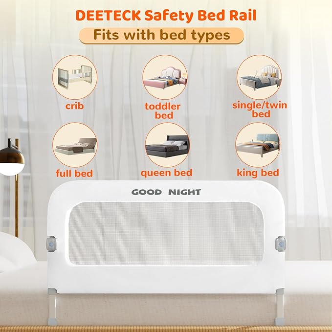 Bed Guard Rail for Toddlers - 47" Adjustable Heights & Folding up Portable Bed Railing for Baby - Toddler Bed Rails Guard for Crib, Twin, Bunk,Full Size, Queen & King Bed (White)