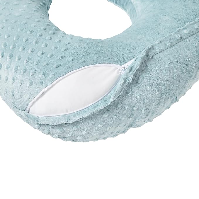 Nursing Pillow and Positioner, Breastfeeding, Bottle Feeding, Baby Sitting Support with Removable Ultra Soft Cover, Tummy Time Support for Baby Boys and Girls (Cloud Blue)