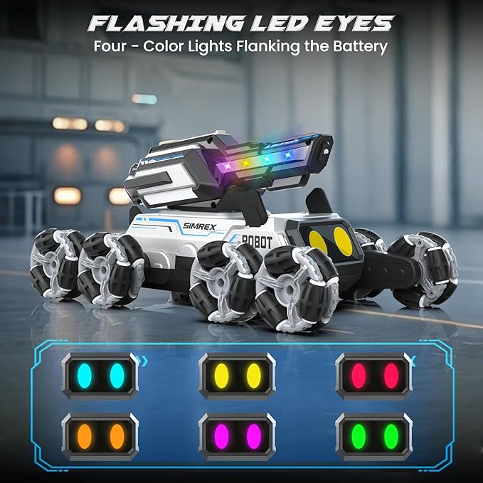Robot Dog RC Stunt Car Toys - Gesture Sensing Remote Control car with Mecanum Wheels, LED Eyes, 3 Sound Effects,Water-Shooting Turret & RGB Lights,Birthday Gift for Kids Boys Girls