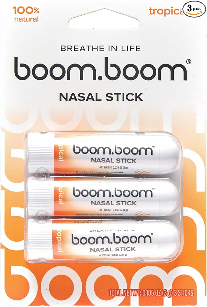 BoomBoom Nasal Stick | Vapor Flow Technology | Cool Refreshing Sensation | Natural Mood Boost | Simple Ingredients | Essential Oils + Menthol Inhaler (Tropical)
