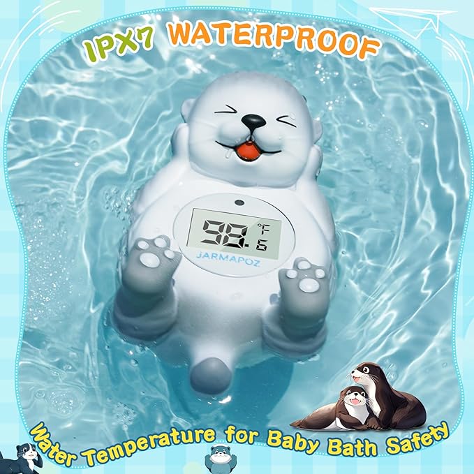 Baby Bath Thermometer, Cute Otter Floating Water Thermometer for Newborns & Infants, Safe and Accurate Room and Bathtub Temperature Monitor, Grey