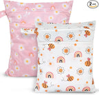 2pcs Travel Waterproof Laundry Bag, Cloth Diaper Wet Dry Bags with Handle & 2 Zipper Pockets, Reusable Washable Dirty Clothes Bag for Baby Adult Travelling Hanging, Bathing Beach Pool Daycare